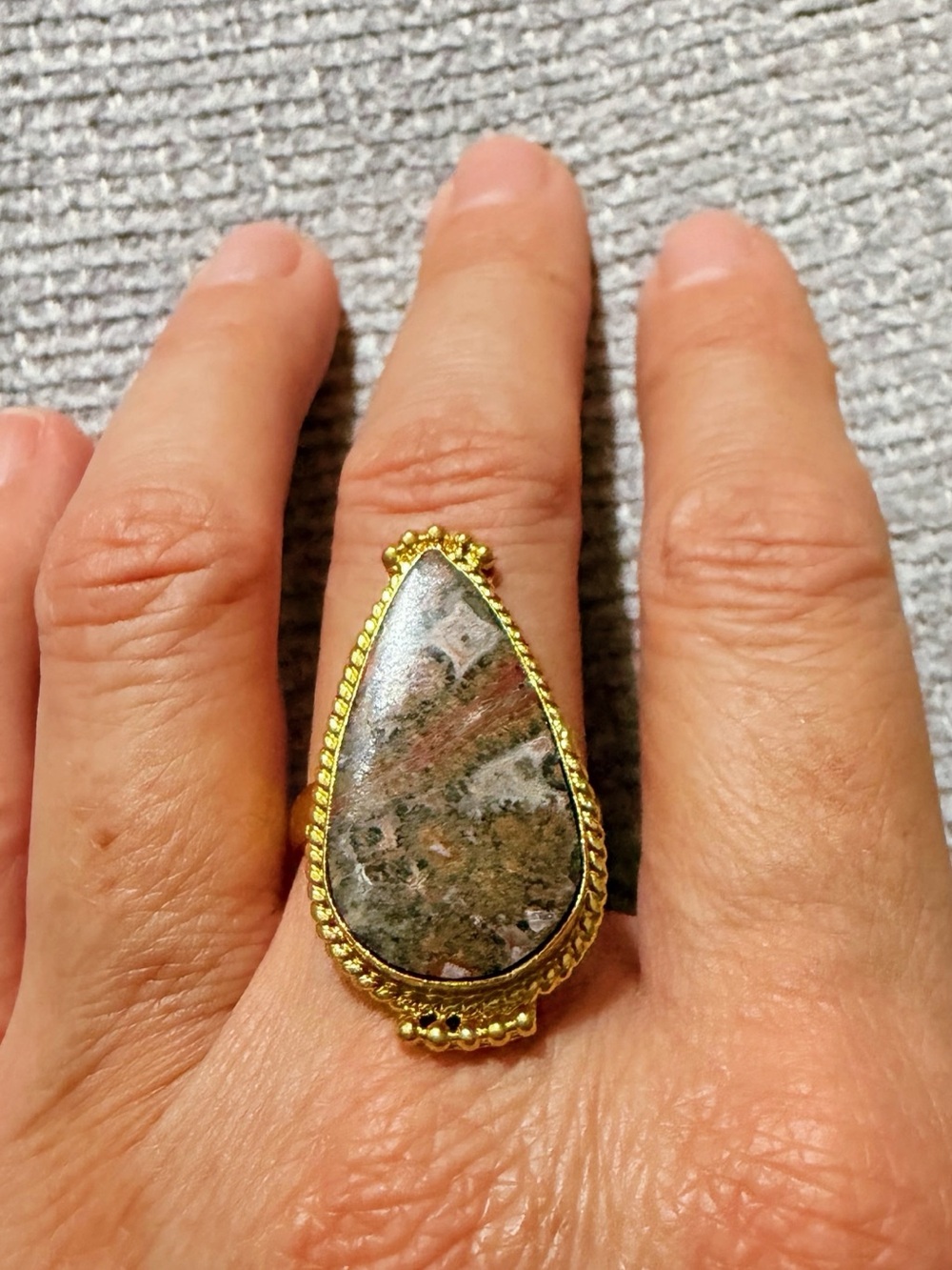 NWT Gold Plated Teardrop Jasper Ring - Brown